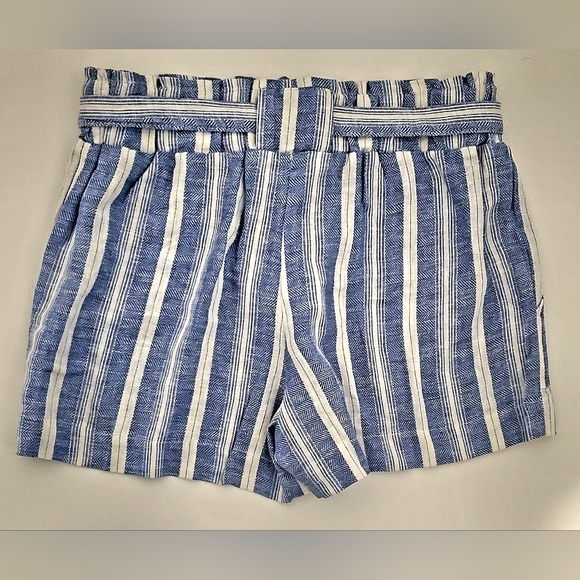 (4/$20) Blue and White High Waist Striped Shorts with Belt - Picture 2 of 4